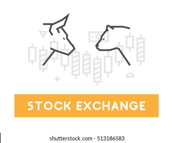 Vector symbol for stock market and stock exchange. Modern bull and bear icon for Wall Street. Logo for online trading. 