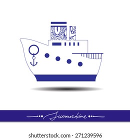 Vector symbol for summer design. Isolated object on a white background.Sea, ship, summer