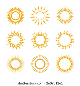 Vector symbol of sun. Outline solar icon. Button for web and logo element.