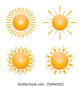 Vector symbol of sun. Set of outline solar icons. Button for web and logo elements.