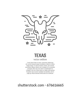 Vector symbol of  Taxas  in trendy linear style isolated on white background and place for text. Cattle skull icon. Icon in linear style.