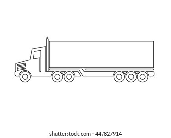 Vector symbol of transport, silhouette of truck. Monochrome line design.