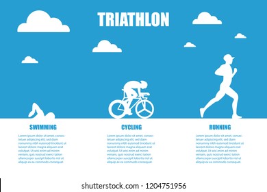 Vector symbol triathlon on a white background. Flat design. Swimming, cycling, running.