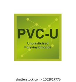 Vector symbol of Unplasticised Polyvinylchloride (PVC-U) polymer on the background from connected macromolecules