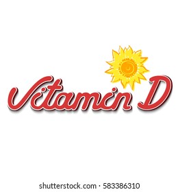 Vector symbol "Vitamin D" with lettering text and sun icon