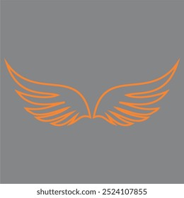 vector symbol, wings outline icon, simple orange line art gray background