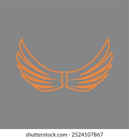 vector symbol, wings outline icon, simple orange line art gray background