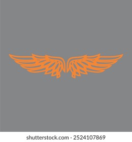vector symbol, wings outline icon, simple orange line art gray background