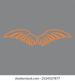 vector symbol, wings outline icon, simple orange line art gray background