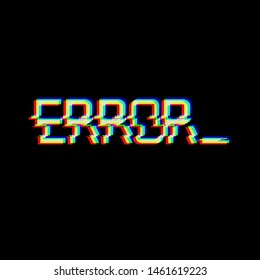 Vector symbol of word ERROR in glitch style. Geometric letters glitched Icon isolated on black background. Digital pixel text distorted design. Television video shape. For print, wallpaper, web, logo.