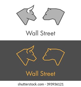 Vector Symbol Work On Wall Street. Modern Bull And Bear Icon For Wall Street. Golden Logo For Online Trading. Cool Concept For Wall Street.