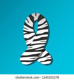 Vector symbol for World Day Rare Disease awareness with zebra print rubbon. Isolated zebra-print logo with shadow. Blue background