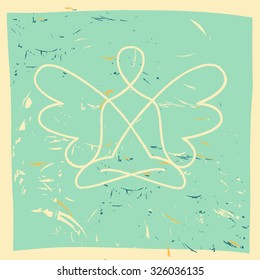Vector symbol of yoga, meditation, spirituality. Angel. Grunge background and the silhouette of a man, women  with wings.