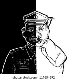 Vector symbolic abstract illustration-half human half pig