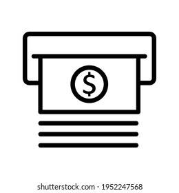vector symbolic drawing of atm dispensing cash money bills icon black on white
