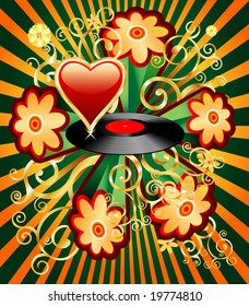 vector symbolic illustration with heart and vinyl