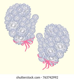 Vector symbolic illustration of mittens made from cutout paper for Christmas decoration, greeting cards and preparation for holidays