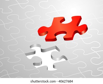 vector symbolic illustrations with one red puzzle
