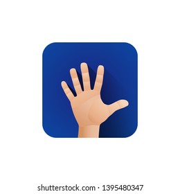 vector symbolic male palm hand high five gesture concept sign illustration light icon poster design isolated on blue background
