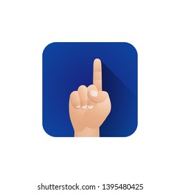 vector symbolic pushing forefinger male palm hand pointing gesture concept sign illustration light icon poster design isolated on blue background
