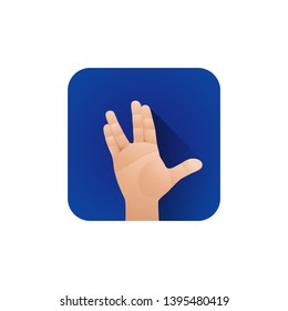 vector symbolic spread fingers male palm hand welcome hello spok gesture concept sign illustration light icon poster design isolated on blue background
