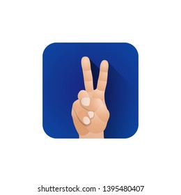 vector symbolic two fingers male fist hand victory gesture concept sign illustration light icon poster design isolated on blue background