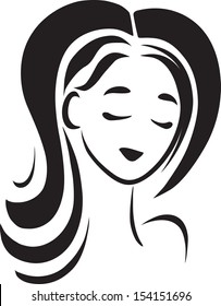 Vector symbolical head of young beautiful girl done with black flow lines 