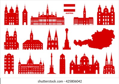 Vector symbols of Austria. Map of Austria.