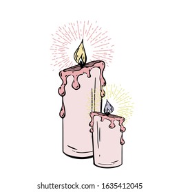 Vector symbols of candles and flame. For religious illustrations, weddings, birthday, christmas, new year, date. Use for banners, advertising, cards, invitations, and so on.
