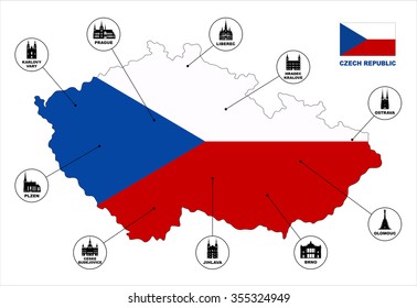 Vector symbols of Czech Republic. Map of Czech Republic.