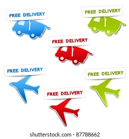 Vector symbols for delivery - car, airplane