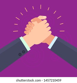 Vector symbols with hands_Partners handshake deal greeting business partners. Template color flat simple design for printing web banner, website.