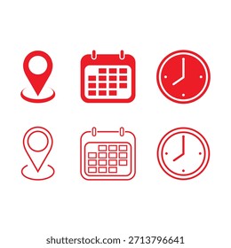 Vector symbols or icons to represent Date, Time, Venue or Location