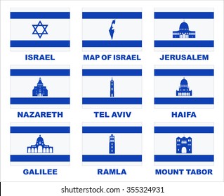 Vector symbols of Israel. Famous places in Israel.