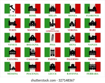 Vector symbols of Italy. Famous places in Italy.