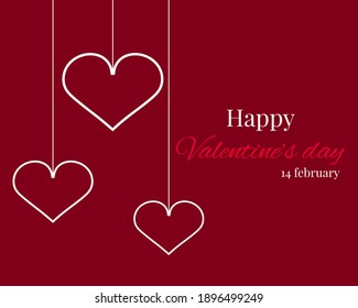 Vector symbols of love in shape of heart for Happy Valentine's day greeting card design. Postcard dedicated to Valentine's Day with three hearts on a red background.