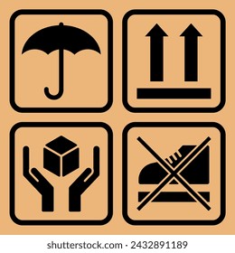 vector symbols on  box. keep dry, this way up, handle with care, do not step