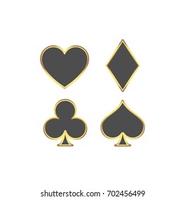Vector symbols of playing cards. Heart, spade, diamond, clover. Black and gold.