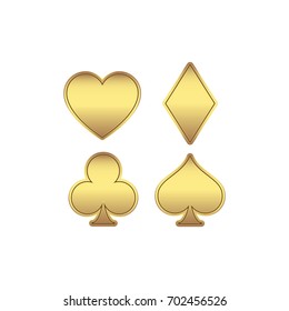 Vector Symbols Of Playing Cards. Heart, Spade, Diamond, Clover. Gold.