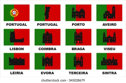 Vector symbols of Portugal. Famous places in Portugal.