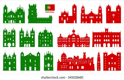 Vector symbols of Portugal. Portuguese Architecture.