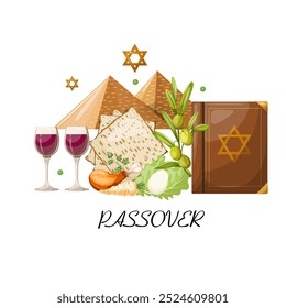 Vector symbols of the religious holiday Passover. Isolate on a white background. The illustration is drawn by hand. Handmade. Vector