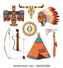 Vector symbols set of american indians. American native tribal, traditional tomahawk illustration