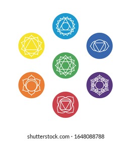 Vector symbols of the seven chakras for yoga and meditation. Set of mystical and esoteric icons.