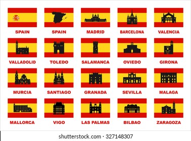 Vector symbols of  Spain. Famous places in Spain.