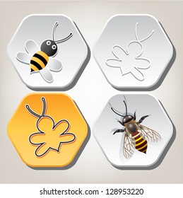 vector symbols of working bee on honeycell