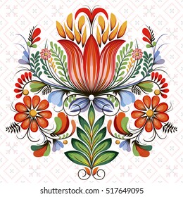 Vektorsymmetrisches Blumendesign-Element. Petrykivka Stil - traditionelles ukrainisches Dekorationsbild. Zierkunst. Schöne Blumen. Nachahmung von Pinselstrichen