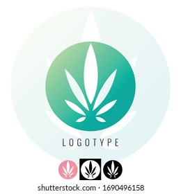 Vector Symmetric Weed Leaf in a circle Logo. Icon.