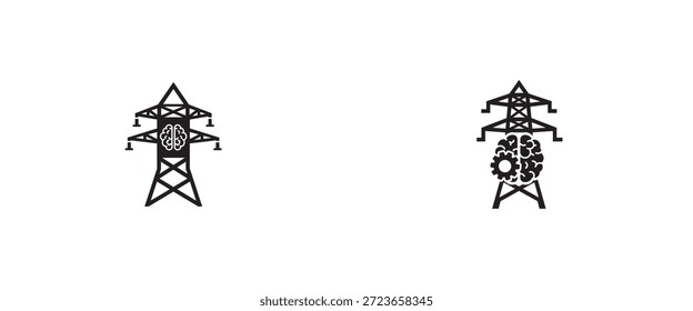 Vector Symmetrical Circuit Cybernetic Electric Pylon Brain Intelligence Industrial Future Cyan Geometric Clean Sharp Modern Innovation Energy