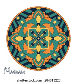 Vector symmetrical color pattern. Illustration of colored mandala on white background